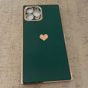 iPhone 12 PRO MAX Phone Case Forest Green and Gold with Heart.